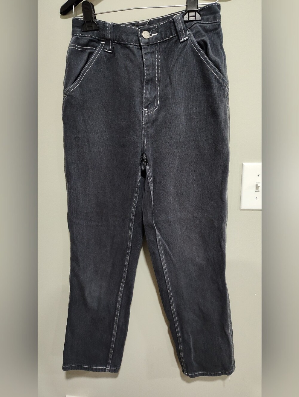 Pacsun Baggy Carpenter Pants Cargo Jeans 26 Denim Wide Leg High Waist Fade Black